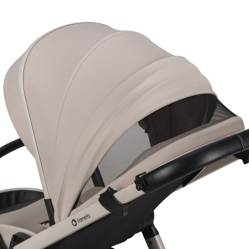 Carucior 3 in 1, Lionelo, Layla, Pana la 22 kg, Cadru aluminiu, Cu landou intarit si salteluta din spuma AirDots, Cu scoica auto testata ADAC, Reversibil, Cu ventilatie 3D, Cu accesorii, EN1888-1, EN1888-2, EN1466, Bej