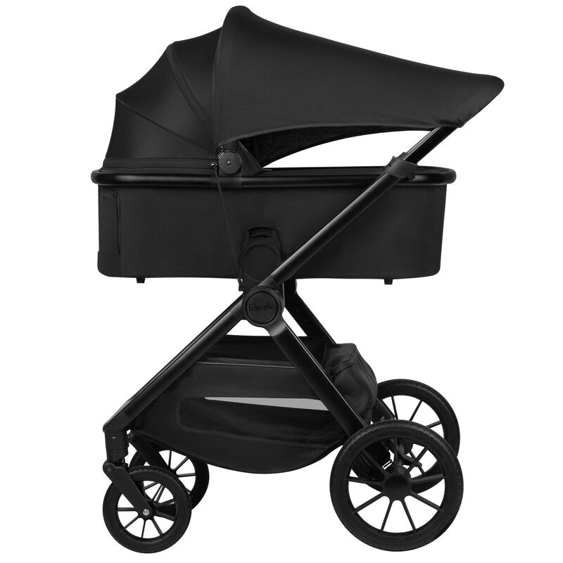 Carucior 3 in 1, Lionelo, Layla, Pana la 22 kg, Cadru aluminiu, Cu landou intarit si salteluta din spuma AirDots, Cu scoica auto testata ADAC, Reversibil, Cu ventilatie 3D, Cu accesorii, EN1888-1, EN1888-2, EN1466, Negru