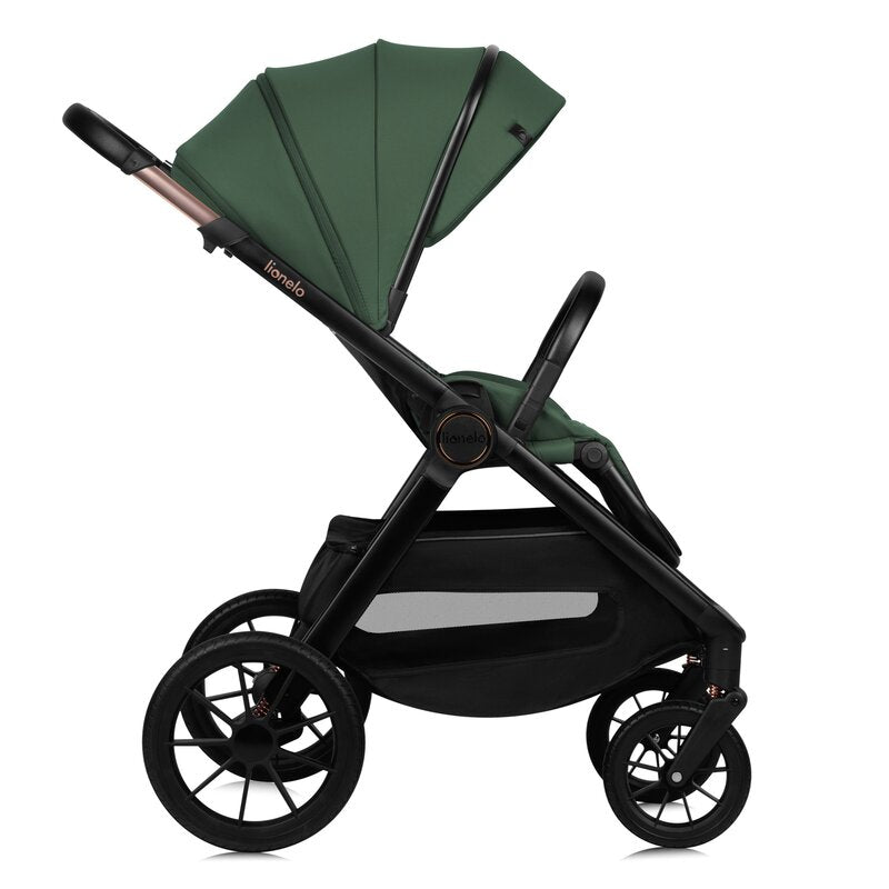 Carucior 3 in 1, Lionelo, Layla, Pana la 22 kg, Cadru aluminiu, Cu landou intarit si salteluta din spuma AirDots, Cu scoica auto testata ADAC, Reversibil, Cu ventilatie 3D, Cu accesorii, EN1888-1, EN1888-2, EN1466, Verde