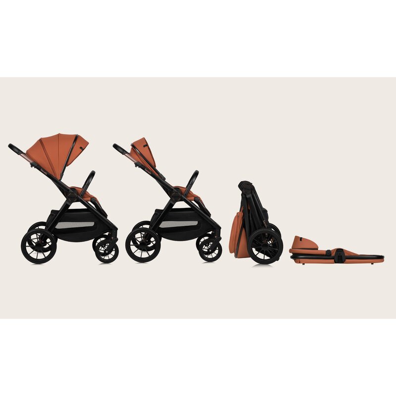 Carucior 3 in 1, Lionelo, Layla, Pana la 22 kg, Cadru aluminiu, Cu landou intarit si salteluta din spuma AirDots, Cu scoica auto testata ADAC, Reversibil, Cu ventilatie 3D, Cu accesorii, EN1888-1, EN1888-2, EN1466, Maro