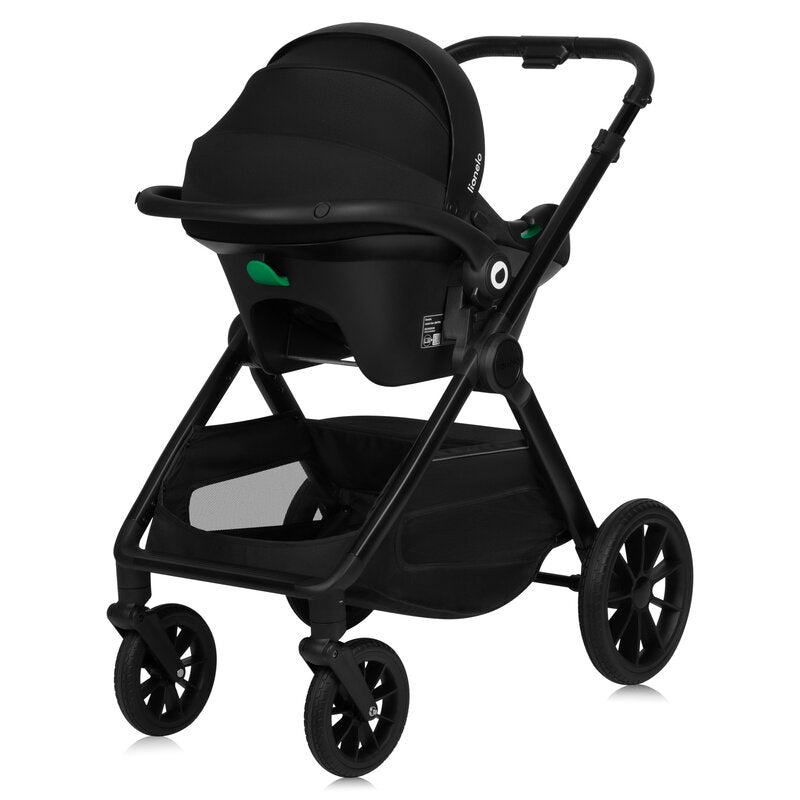 Carucior 3 in 1, Lionelo, Layla, Pana la 22 kg, Cadru aluminiu, Cu landou intarit si salteluta din spuma AirDots, Cu scoica auto testata ADAC, Reversibil, Cu ventilatie 3D, Cu accesorii, EN1888-1, EN1888-2, EN1466, Negru