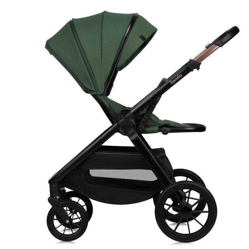 Carucior 3 in 1, Lionelo, Layla, Pana la 22 kg, Cadru aluminiu, Cu landou intarit si salteluta din spuma AirDots, Cu scoica auto testata ADAC, Reversibil, Cu ventilatie 3D, Cu accesorii, EN1888-1, EN1888-2, EN1466, Verde
