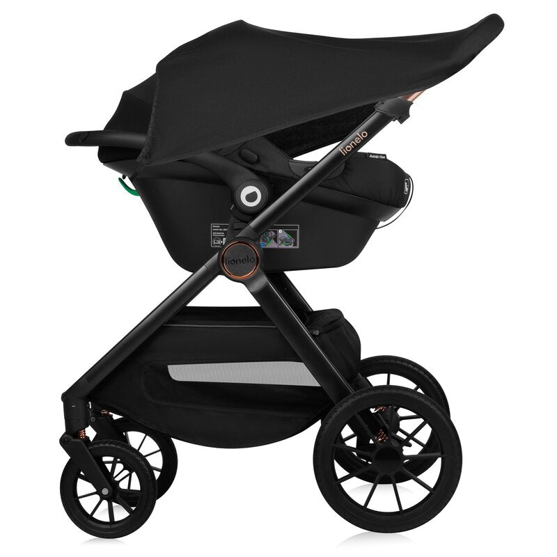 Carucior 3 in 1, Lionelo, Layla, Pana la 22 kg, Cadru aluminiu, Cu landou intarit si salteluta din spuma AirDots, Cu scoica auto testata ADAC, Reversibil, Cu ventilatie 3D, Cu accesorii, EN1888-1, EN1888-2, EN1466, Maro