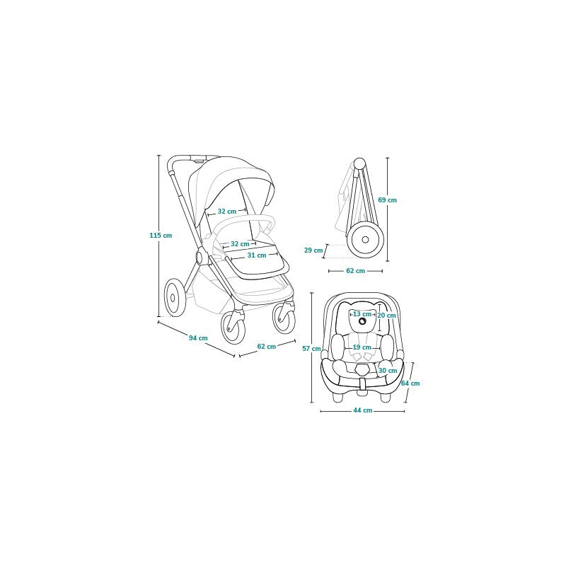 Carucior 3 in 1, Lionelo, Layla, Pana la 22 kg, Cadru aluminiu, Cu landou intarit si salteluta din spuma AirDots, Cu scoica auto testata ADAC, Reversibil, Cu ventilatie 3D, Cu accesorii, EN1888-1, EN1888-2, EN1466, Verde