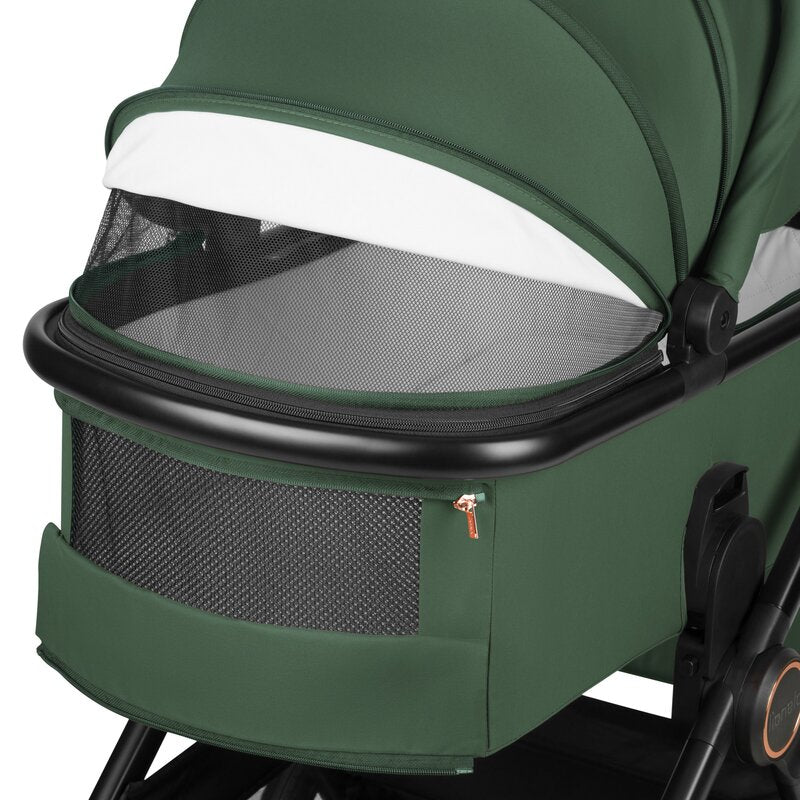 Carucior 3 in 1, Lionelo, Layla, Pana la 22 kg, Cadru aluminiu, Cu landou intarit si salteluta din spuma AirDots, Cu scoica auto testata ADAC, Reversibil, Cu ventilatie 3D, Cu accesorii, EN1888-1, EN1888-2, EN1466, Verde