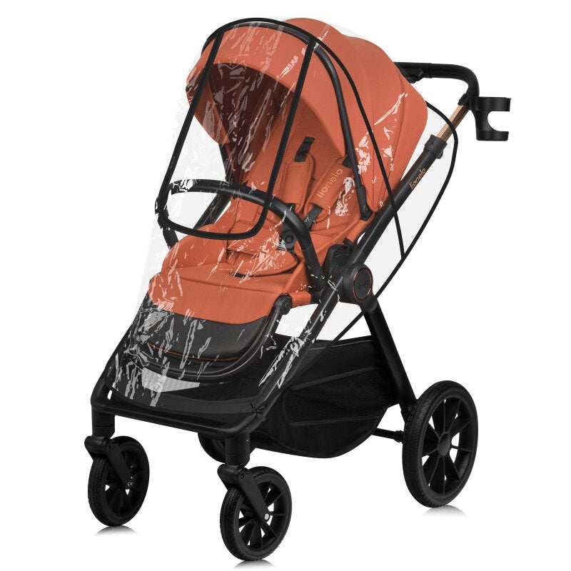 Carucior 3 in 1, Lionelo, Layla, Pana la 22 kg, Cadru aluminiu, Cu landou intarit si salteluta din spuma AirDots, Cu scoica auto testata ADAC, Reversibil, Cu ventilatie 3D, Cu accesorii, EN1888-1, EN1888-2, EN1466, Maro