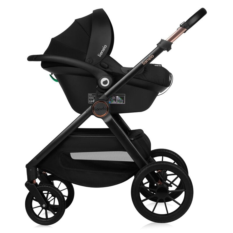 Carucior 3 in 1, Lionelo, Layla, Pana la 22 kg, Cadru aluminiu, Cu landou intarit si salteluta din spuma AirDots, Cu scoica auto testata ADAC, Reversibil, Cu ventilatie 3D, Cu accesorii, EN1888-1, EN1888-2, EN1466, Maro