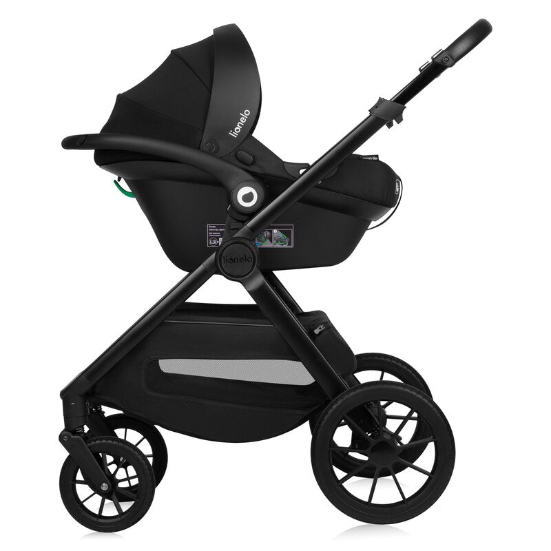 Carucior 3 in 1, Lionelo, Layla, Pana la 22 kg, Cadru aluminiu, Cu landou intarit si salteluta din spuma AirDots, Cu scoica auto testata ADAC, Reversibil, Cu ventilatie 3D, Cu accesorii, EN1888-1, EN1888-2, EN1466, Negru