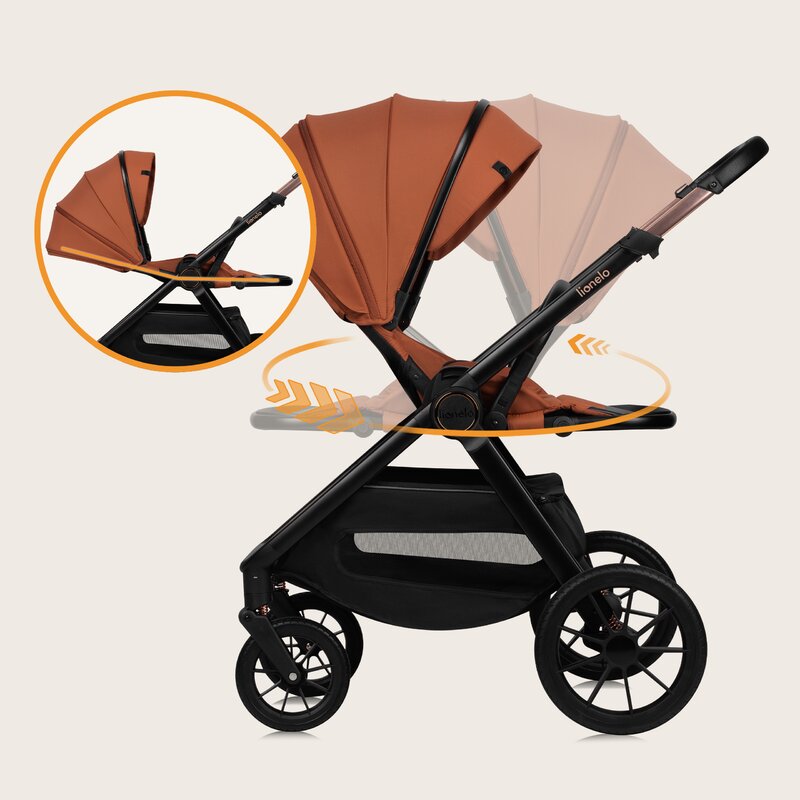 Carucior 3 in 1, Lionelo, Layla, Pana la 22 kg, Cadru aluminiu, Cu landou intarit si salteluta din spuma AirDots, Cu scoica auto testata ADAC, Reversibil, Cu ventilatie 3D, Cu accesorii, EN1888-1, EN1888-2, EN1466, Maro