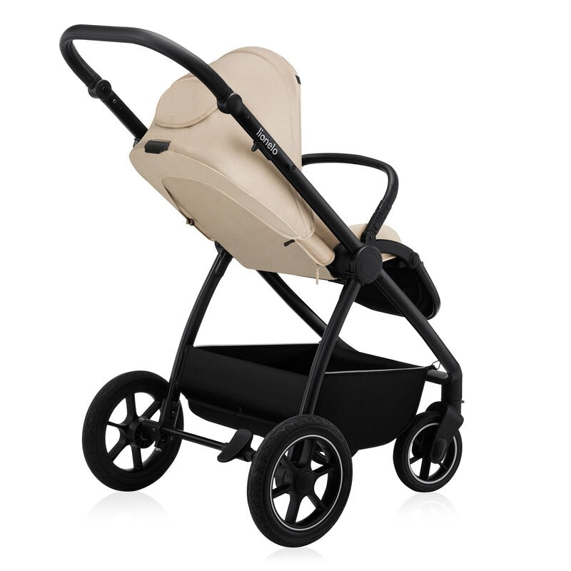 Carucior 3 in 1, Lionelo, Meril, Cu landou de dimensiune XL, Reversibil, Cu scoica auto testata ADAC, Cu accesorii, Pana la 22 kg, Conform cu EN1888-1 EN1888-2, EN1466, Bej