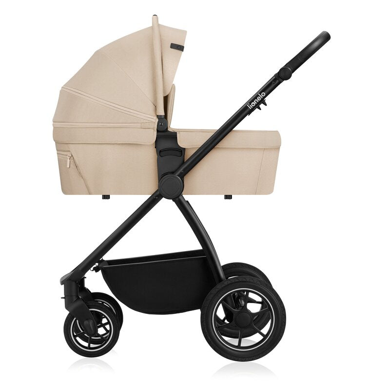 Carucior 3 in 1, Lionelo, Meril, Cu landou de dimensiune XL, Reversibil, Cu scoica auto testata ADAC, Cu accesorii, Pana la 22 kg, Conform cu EN1888-1 EN1888-2, EN1466, Bej