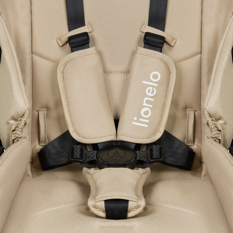 Carucior 3 in 1, Lionelo, Meril, Cu landou de dimensiune XL, Reversibil, Cu scoica auto testata ADAC, Cu accesorii, Pana la 22 kg, Conform cu EN1888-1 EN1888-2, EN1466, Bej