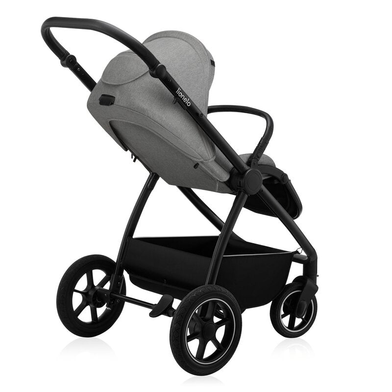 Carucior 3 in 1, Lionelo, Meril, Cu landou de dimensiune XL, Reversibil, Cu scoica auto testata ADAC, Cu accesorii, Pana la 22 kg, Conform cu EN1888-1 EN1888-2, EN1466, Gri