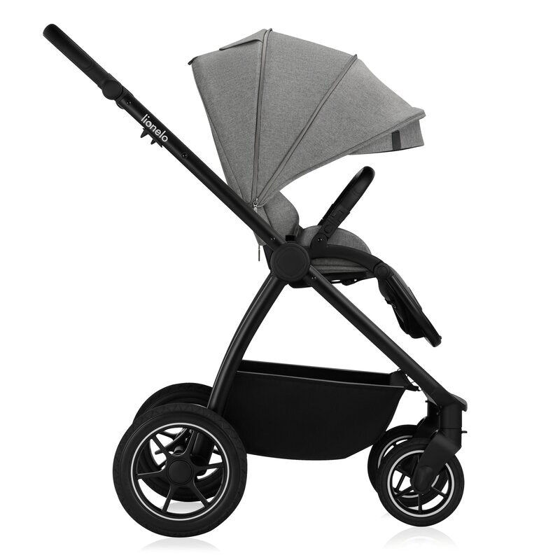 Carucior 3 in 1, Lionelo, Meril, Cu landou de dimensiune XL, Reversibil, Cu scoica auto testata ADAC, Cu accesorii, Pana la 22 kg, Conform cu EN1888-1 EN1888-2, EN1466, Gri