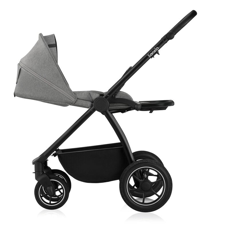 Carucior 3 in 1, Lionelo, Meril, Cu landou de dimensiune XL, Reversibil, Cu scoica auto testata ADAC, Cu accesorii, Pana la 22 kg, Conform cu EN1888-1 EN1888-2, EN1466, Gri