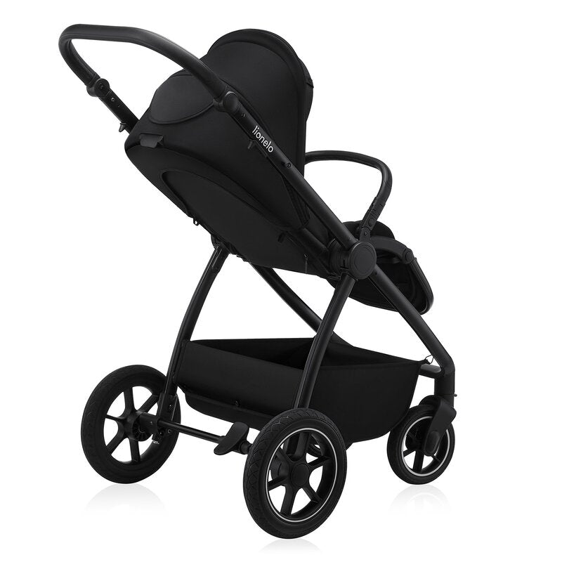 Carucior 3 in 1, Lionelo, Meril, Cu landou de dimensiune XL, Reversibil, Cu scoica auto testata ADAC, Cu accesorii, Pana la 22 kg, Conform cu EN1888-1 EN1888-2, EN1466, Negru