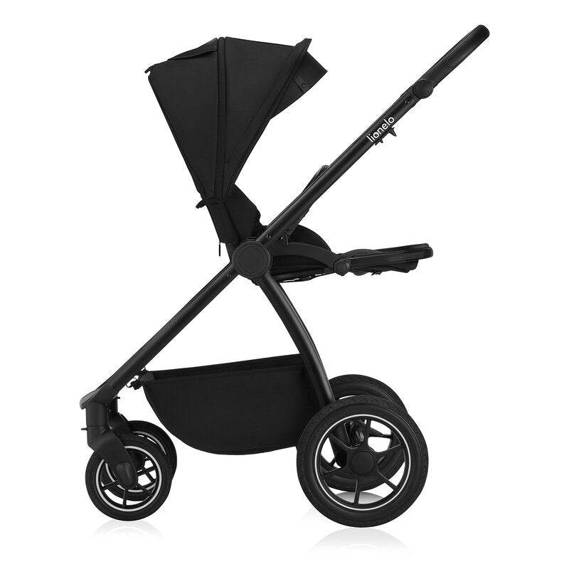 Carucior 3 in 1, Lionelo, Meril, Cu landou de dimensiune XL, Reversibil, Cu scoica auto testata ADAC, Cu accesorii, Pana la 22 kg, Conform cu EN1888-1 EN1888-2, EN1466, Negru
