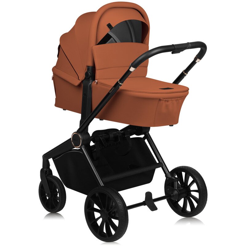 Carucior 3 in 1, Lionelo, Mika Plus, Cadru din aluminiu, Cu landou intarit si salteluta moale, Cu scoica auto testata ADAC, Reversibil, Cu sistem de ventilatie 3D, Cu accesorii, Pana la 22 kg, EN1888-1 EN1888-2 EN1466 ECE R129, Maro