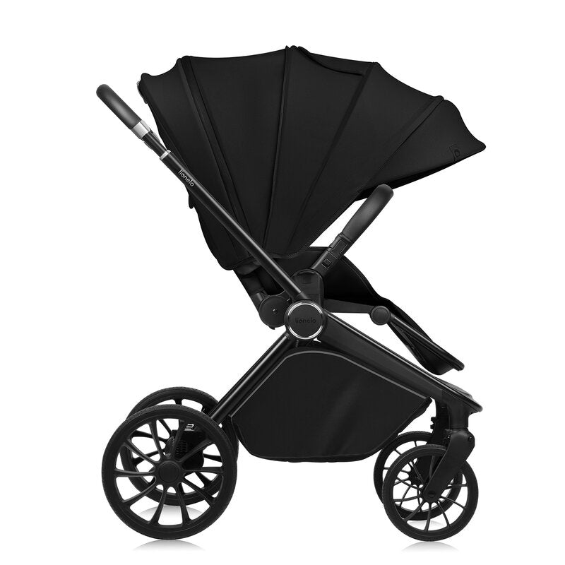 Carucior 3 in 1, Lionelo, Mika Plus, Cadru din aluminiu, Cu landou intarit si salteluta moale, Cu scoica auto testata ADAC, Reversibil, Cu sistem de ventilatie 3D, Cu accesorii, Pana la 22 kg, EN1888-1 EN1888-2 EN1466 ECE R129, Negru