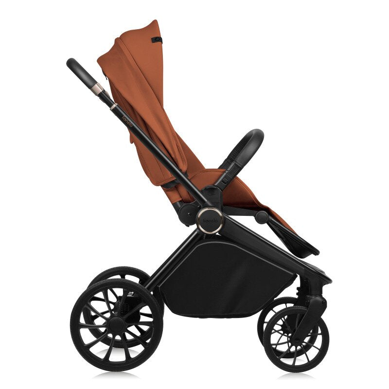 Carucior 3 in 1, Lionelo, Mika Plus, Cadru din aluminiu, Cu landou intarit si salteluta moale, Cu scoica auto testata ADAC, Reversibil, Cu sistem de ventilatie 3D, Cu accesorii, Pana la 22 kg, EN1888-1 EN1888-2 EN1466 ECE R129, Maro