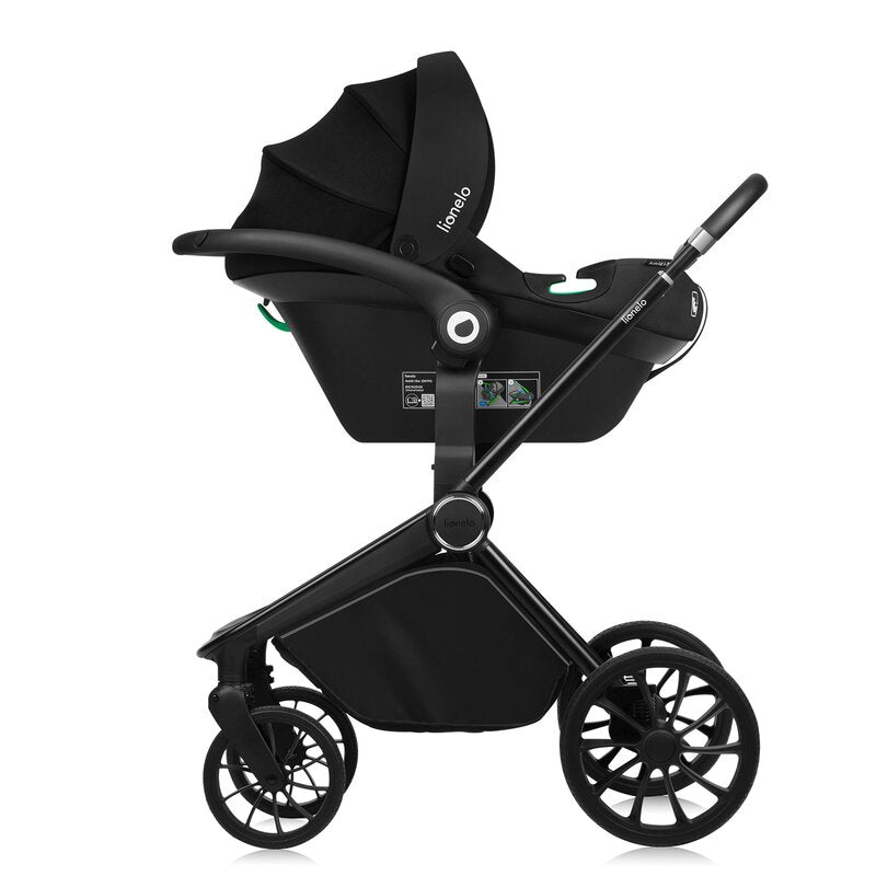 Carucior 3 in 1, Lionelo, Mika Plus, Cadru din aluminiu, Cu landou intarit si salteluta moale, Cu scoica auto testata ADAC, Reversibil, Cu sistem de ventilatie 3D, Cu accesorii, Pana la 22 kg, EN1888-1 EN1888-2 EN1466 ECE R129, Negru