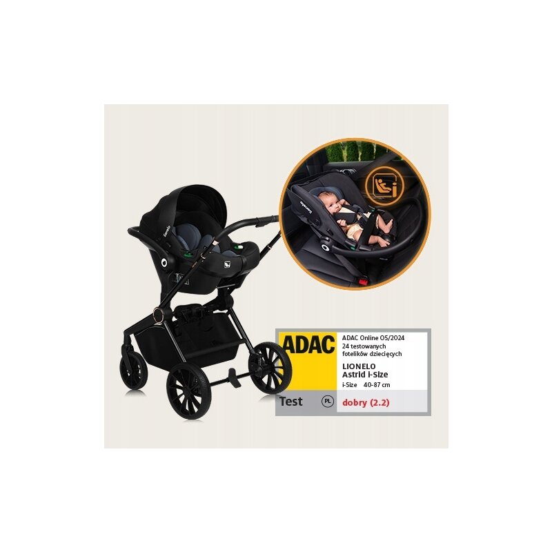 Carucior 3 in 1, Lionelo, Mika Plus, Cadru din aluminiu, Cu landou intarit si salteluta moale, Cu scoica auto testata ADAC, Reversibil, Cu sistem de ventilatie 3D, Cu accesorii, Pana la 22 kg, EN1888-1 EN1888-2 EN1466 ECE R129, Mocha Mousse