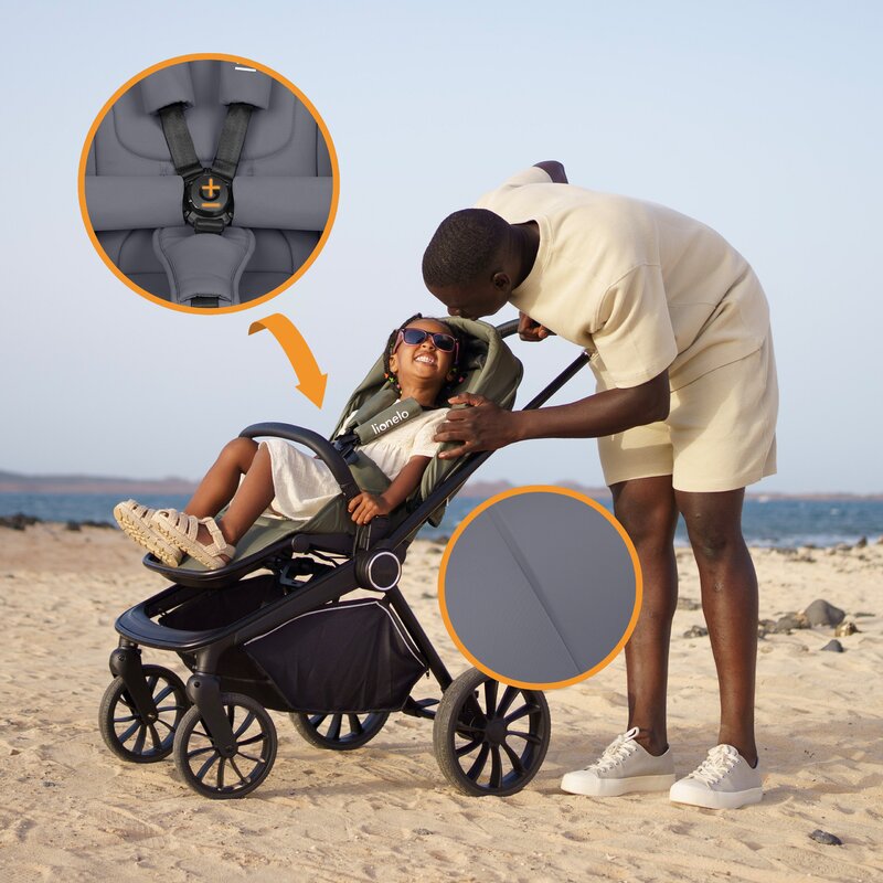 Carucior 3 in 1, Lionelo, Mika Plus, Cadru din aluminiu, Cu landou intarit si salteluta moale, Cu scoica auto testata ADAC, Reversibil, Cu sistem de ventilatie 3D, Cu accesorii, Pana la 22 kg, EN1888-1 EN1888-2 EN1466 ECE R129, Gri