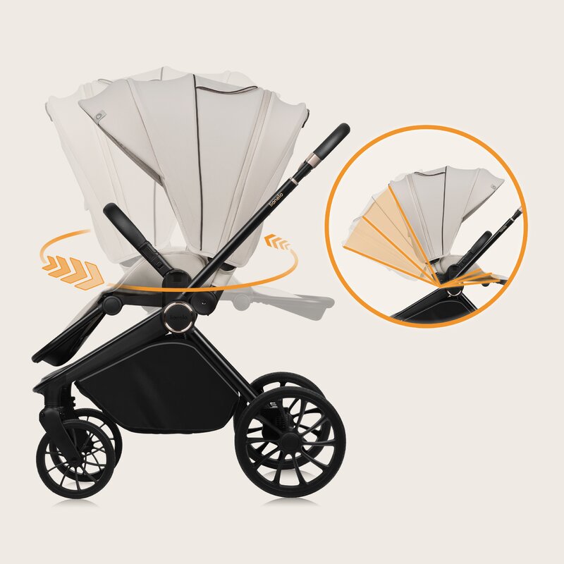 Carucior 3 in 1, Lionelo, Mika Plus, Cadru din aluminiu, Cu landou intarit si salteluta moale, Cu scoica auto testata ADAC, Reversibil, Cu sistem de ventilatie 3D, Cu accesorii, Pana la 22 kg, EN1888-1 EN1888-2 EN1466 ECE R129, Bej