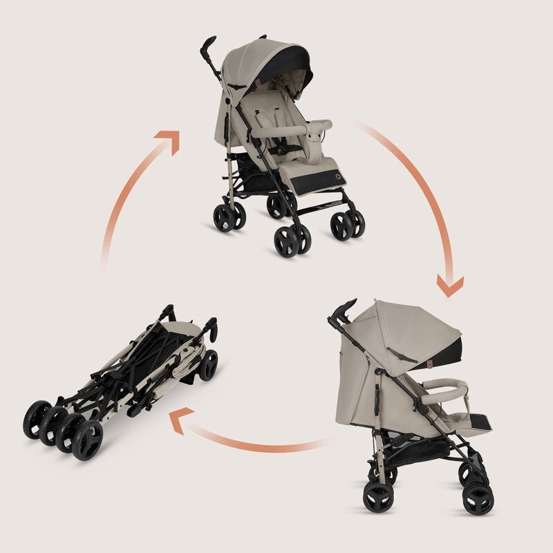 Carucior sport compact, Lionelo, Irma, Spatar ajustabil in 4 pozitii, Suport picioare reglabil, Manere rotative, Pliere tip umbrela, 6- 36 luni, Pana la 15 kg, Conform cu EN1888-1:2018, Bej