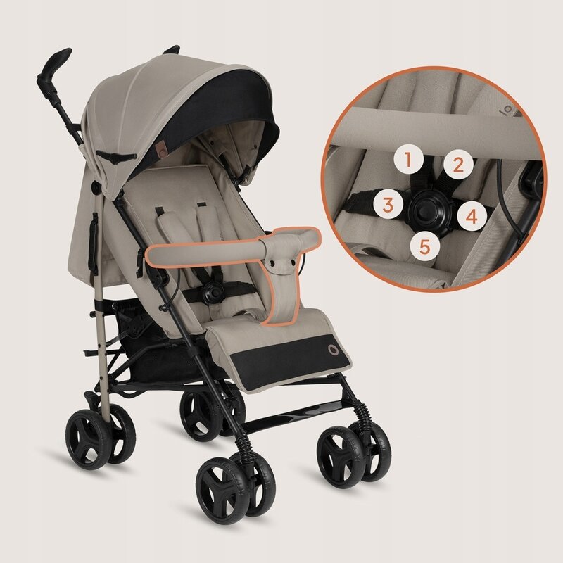 Carucior sport compact, Lionelo, Irma, Spatar ajustabil in 4 pozitii, Suport picioare reglabil, Manere rotative, Pliere tip umbrela, 6- 36 luni, Pana la 15 kg, Conform cu EN1888-1:2018, Bej
