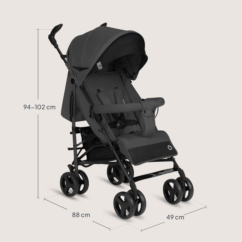 Carucior sport compact, Lionelo, Irma, Spatar ajustabil in 4 pozitii, Suport picioare reglabil, Manere rotative, Pliere tip umbrela, 6- 36 luni, Pana la 15 kg, Conform cu EN1888-1:2018, Gri inchis