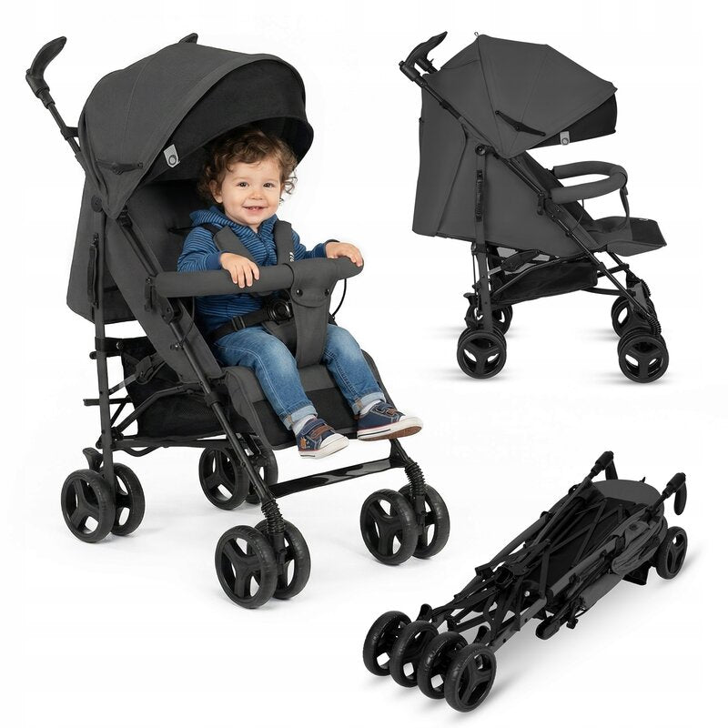 Carucior sport compact, Lionelo, Irma, Spatar ajustabil in 4 pozitii, Suport picioare reglabil, Manere rotative, Pliere tip umbrela, 6- 36 luni, Pana la 15 kg, Conform cu EN1888-1:2018, Gri inchis