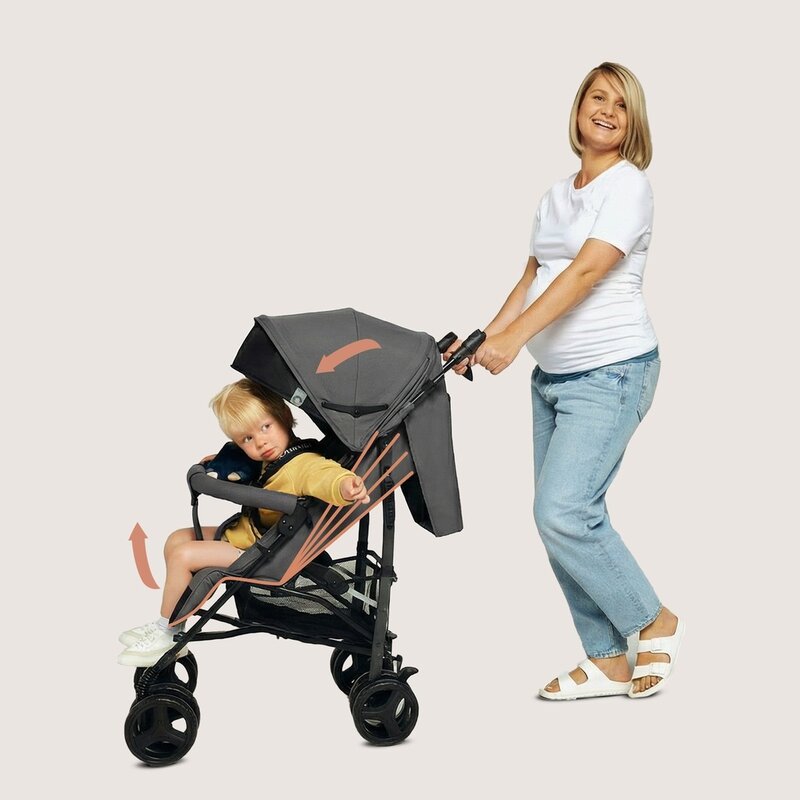 Carucior sport compact, Lionelo, Irma, Spatar ajustabil in 4 pozitii, Suport picioare reglabil, Manere rotative, Pliere tip umbrela, 6- 36 luni, Pana la 15 kg, Conform cu EN1888-1:2018, Gri inchis
