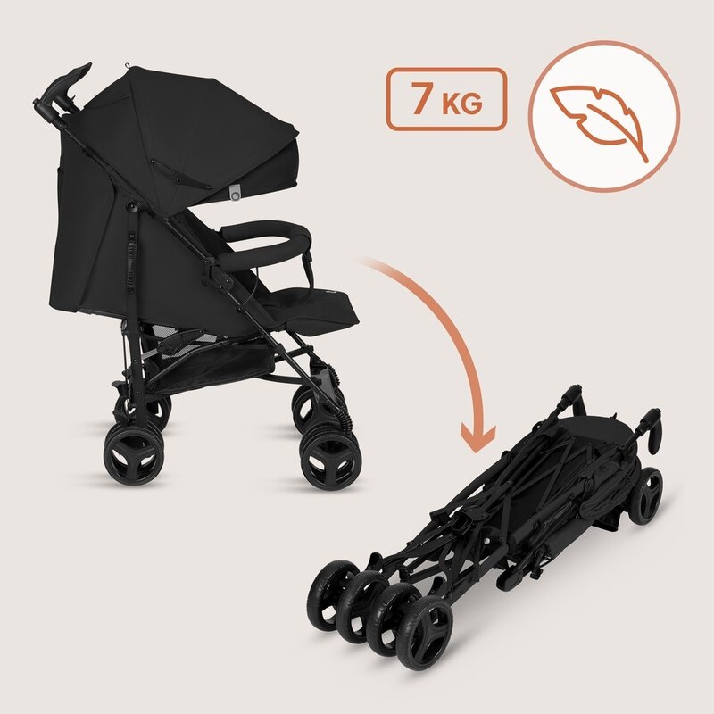 Carucior sport compact, Lionelo, Irma, Spatar ajustabil in 4 pozitii, Suport picioare reglabil, Manere rotative, Pliere tip umbrela, 6- 36 luni, Pana la 15 kg, Conform cu EN1888-1:2018, Negru Onyx