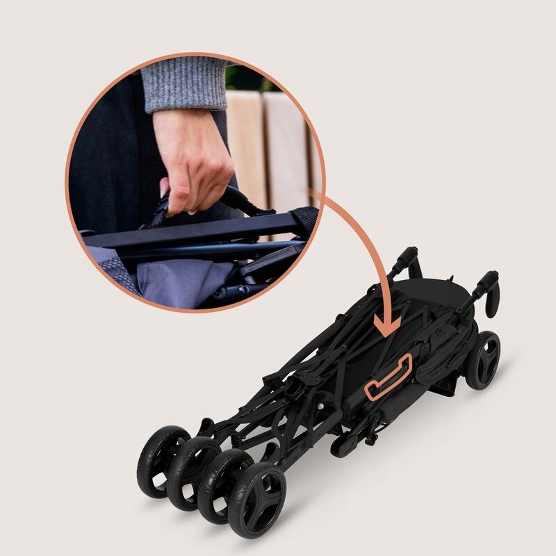 Carucior sport compact, Lionelo, Irma, Spatar ajustabil in 4 pozitii, Suport picioare reglabil, Manere rotative, Pliere tip umbrela, 6- 36 luni, Pana la 15 kg, Conform cu EN1888-1:2018, Negru Onyx