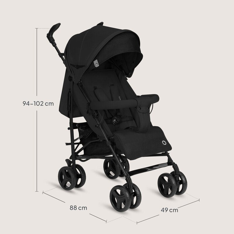 Carucior sport compact, Lionelo, Irma, Spatar ajustabil in 4 pozitii, Suport picioare reglabil, Manere rotative, Pliere tip umbrela, 6- 36 luni, Pana la 15 kg, Conform cu EN1888-1:2018, Negru Onyx