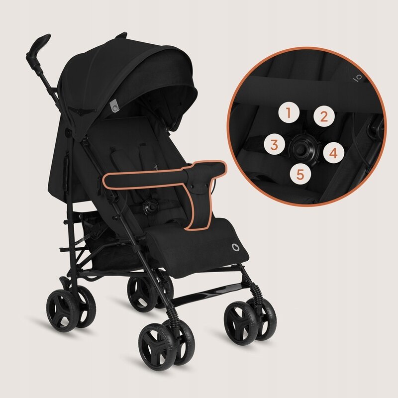 Carucior sport compact, Lionelo, Irma, Spatar ajustabil in 4 pozitii, Suport picioare reglabil, Manere rotative, Pliere tip umbrela, 6- 36 luni, Pana la 15 kg, Conform cu EN1888-1:2018, Negru Onyx