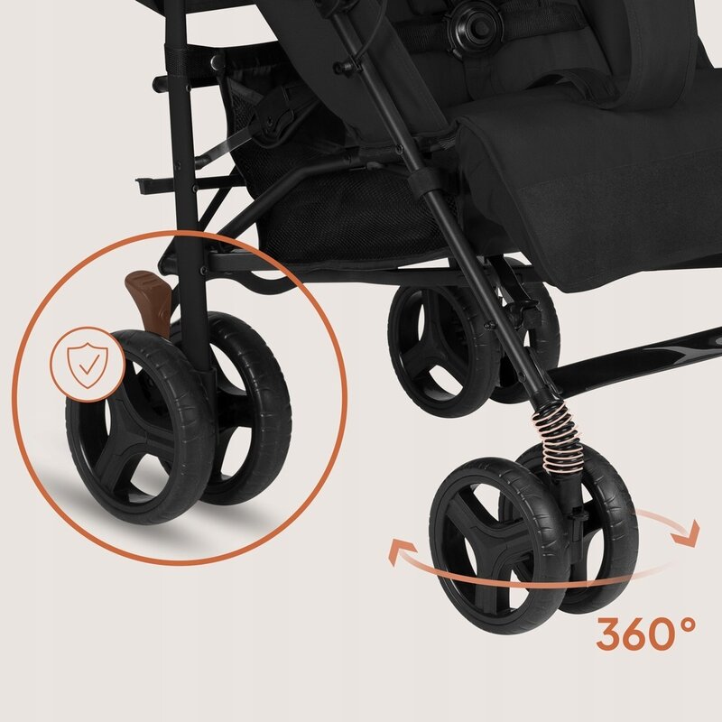 Carucior sport compact, Lionelo, Irma, Spatar ajustabil in 4 pozitii, Suport picioare reglabil, Manere rotative, Pliere tip umbrela, 6- 36 luni, Pana la 15 kg, Conform cu EN1888-1:2018, Negru Onyx