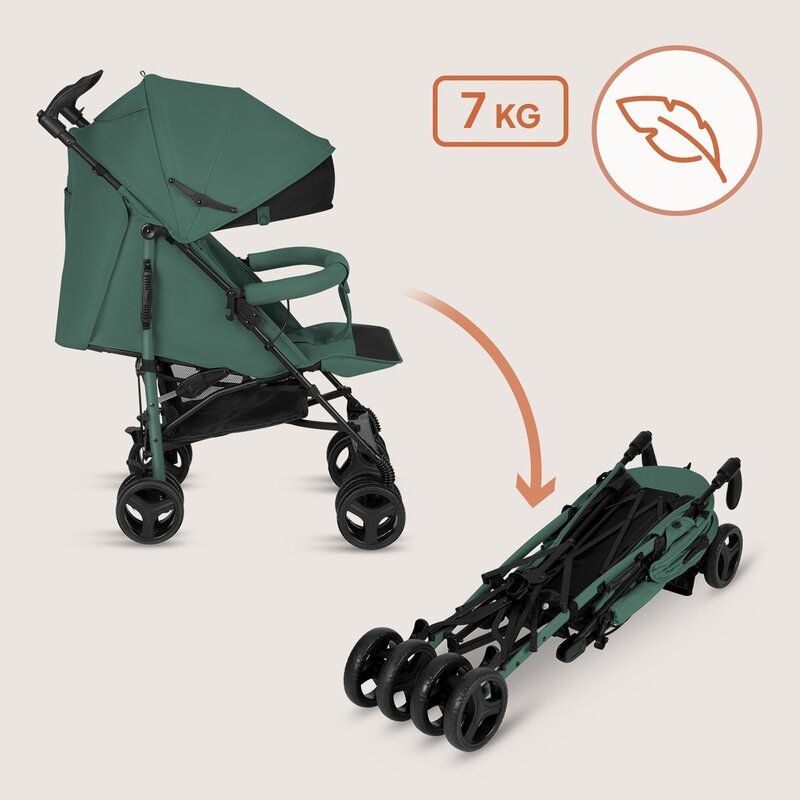 Carucior sport compact, Lionelo, Irma, Spatar ajustabil in 4 pozitii, Suport picioare reglabil, Manere rotative, Pliere tip umbrela, 6- 36 luni, Pana la 15 kg, Conform cu EN1888-1:2018, Verde smarald