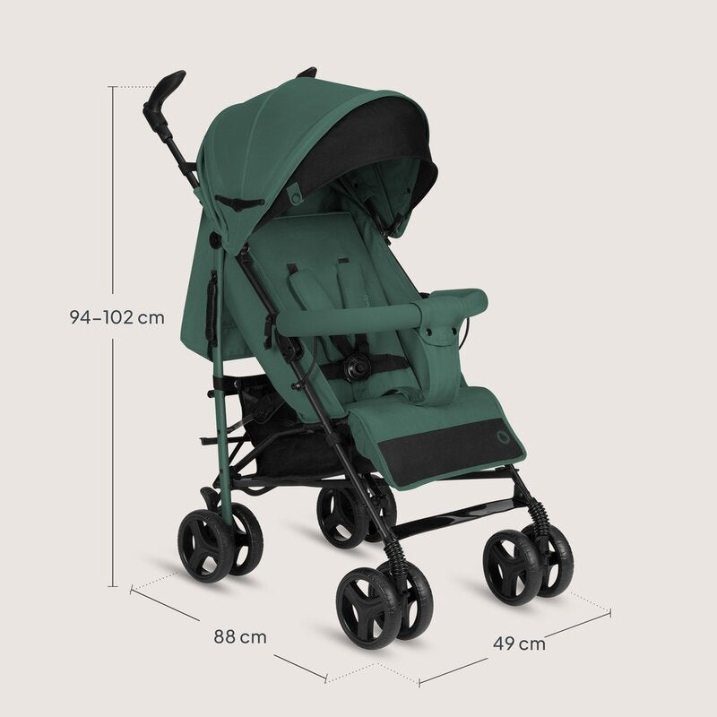 Carucior sport compact, Lionelo, Irma, Spatar ajustabil in 4 pozitii, Suport picioare reglabil, Manere rotative, Pliere tip umbrela, 6- 36 luni, Pana la 15 kg, Conform cu EN1888-1:2018, Verde smarald