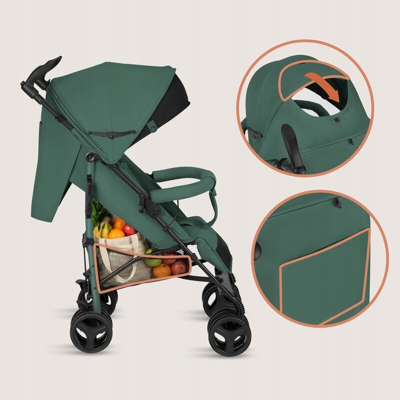 Carucior sport compact, Lionelo, Irma, Spatar ajustabil in 4 pozitii, Suport picioare reglabil, Manere rotative, Pliere tip umbrela, 6- 36 luni, Pana la 15 kg, Conform cu EN1888-1:2018, Verde smarald