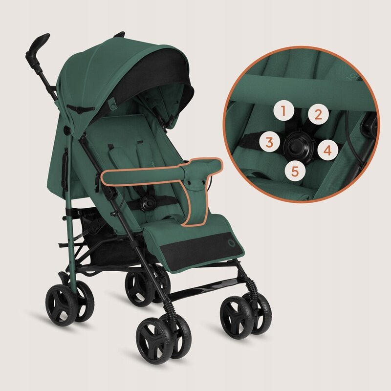 Carucior sport compact, Lionelo, Irma, Spatar ajustabil in 4 pozitii, Suport picioare reglabil, Manere rotative, Pliere tip umbrela, 6- 36 luni, Pana la 15 kg, Conform cu EN1888-1:2018, Verde smarald