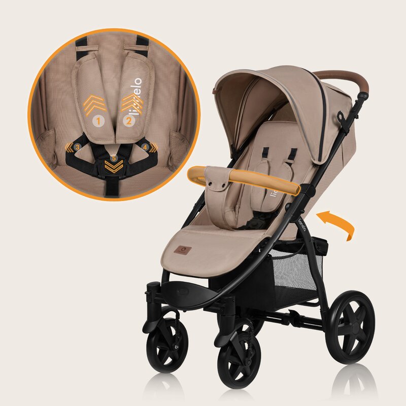 Carucior sport, Lionelo, Annet Plus, De la nastere, Cu accesorii si capotina XXL reglabila, 0 - 22 Kg, Conform cu standardele europene de securitate EN1888-1 si EN1888-2, Bej