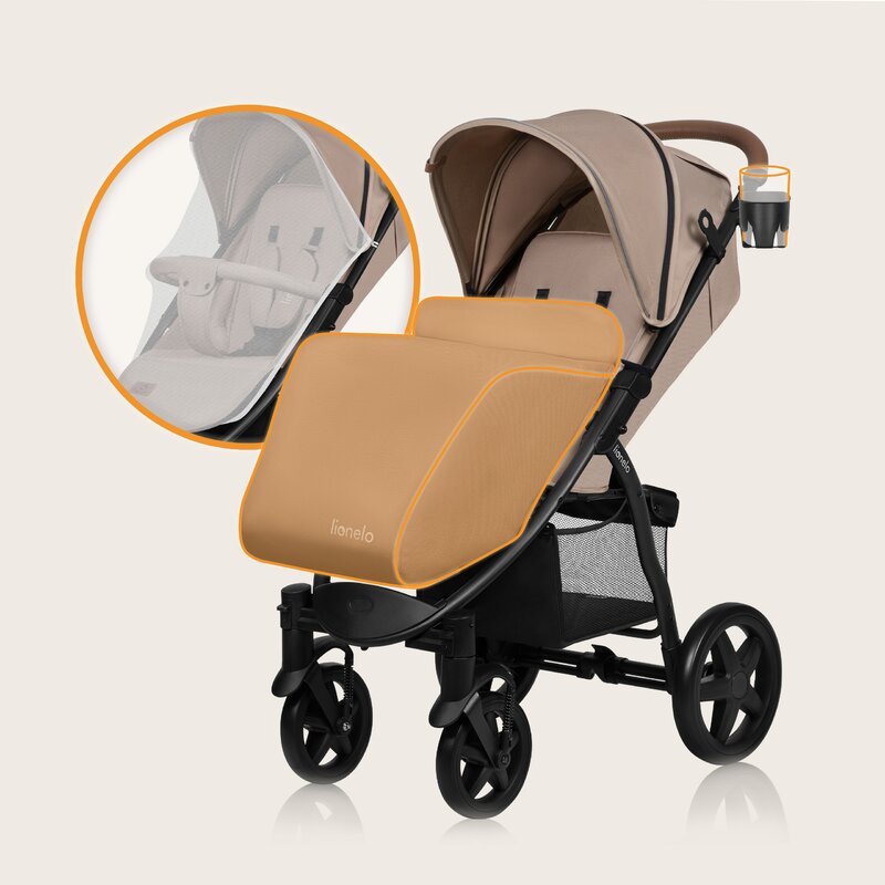 Carucior sport, Lionelo, Annet Plus, De la nastere, Cu accesorii si capotina XXL reglabila, 0 - 22 Kg, Conform cu standardele europene de securitate EN1888-1 si EN1888-2, Bej