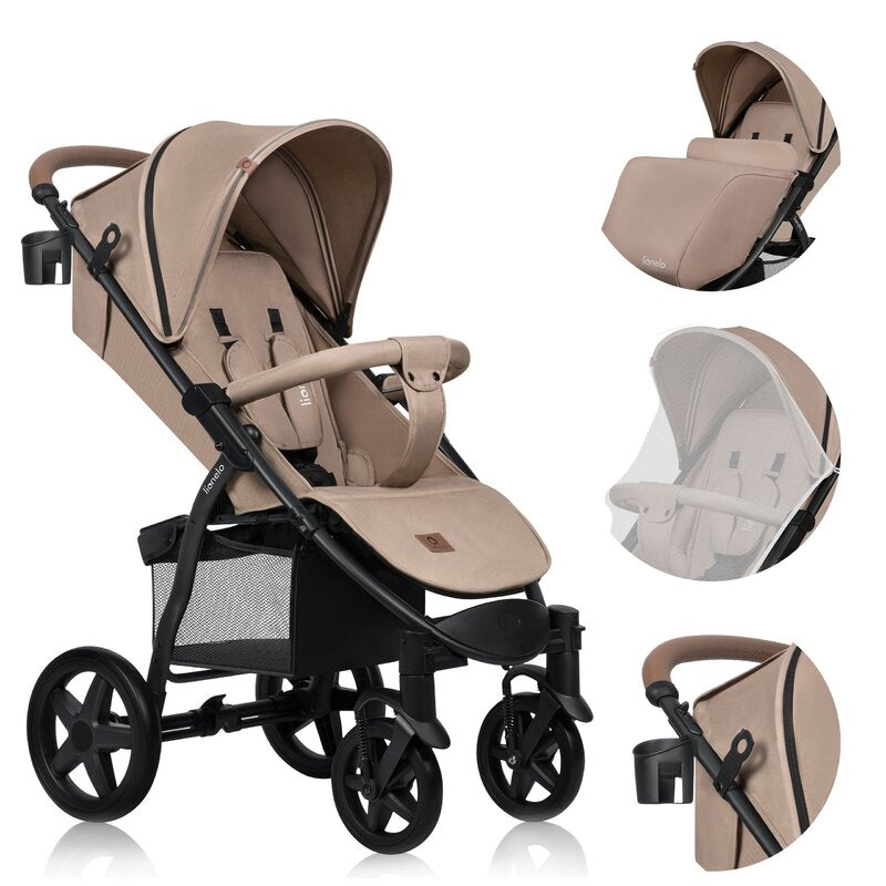 Carucior sport, Lionelo, Annet Plus, De la nastere, Cu accesorii si capotina XXL reglabila, 0 - 22 Kg, Conform cu standardele europene de securitate EN1888-1 si EN1888-2, Bej