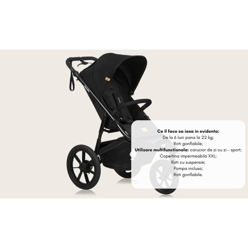 Carucior sport, Lionelo, Azura, Cu 3 roti, Cu baldachin XXL impermeabil, Pliere compacta, Pana la 22 kg, 6-48 luni, Conform cu standardele europene de securitate EN1888-1 si EN1888-2, Verde