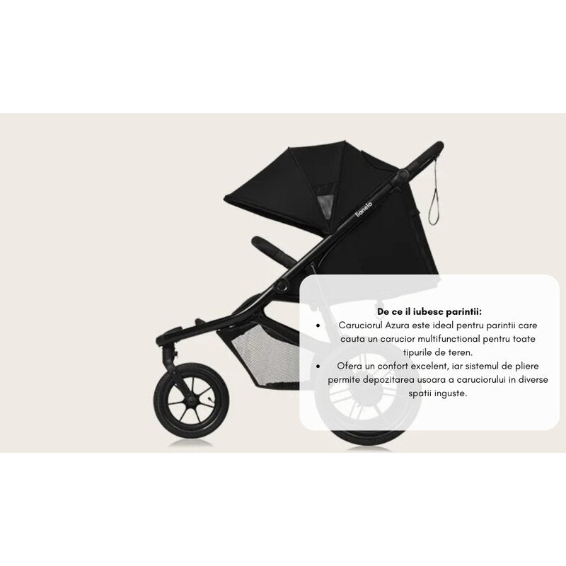 Carucior sport, Lionelo, Azura, Cu 3 roti, Cu baldachin XXL impermeabil, Pliere compacta, Pana la 22 kg, 6-48 luni, Conform cu standardele europene de securitate EN1888-1 si EN1888-2, Verde
