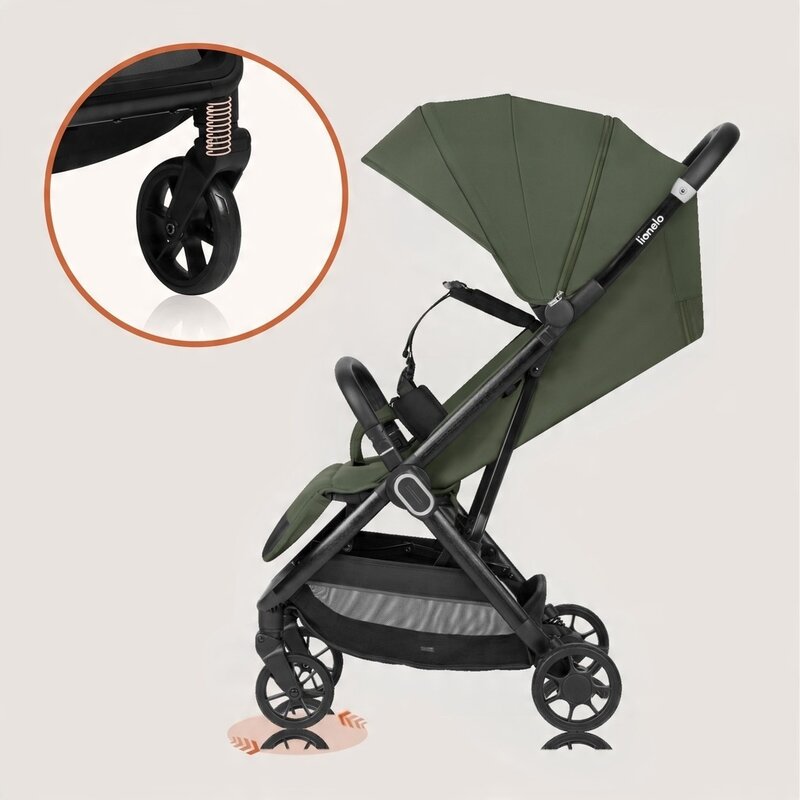 Carucior sport, Lionelo, Bess, Sustine 22 kg, 6 luni+, Capotina impermeabila si protectie SPF 50+, Include suport sticla, Pliere cu o singura mana, Maner pentru transport, Verde