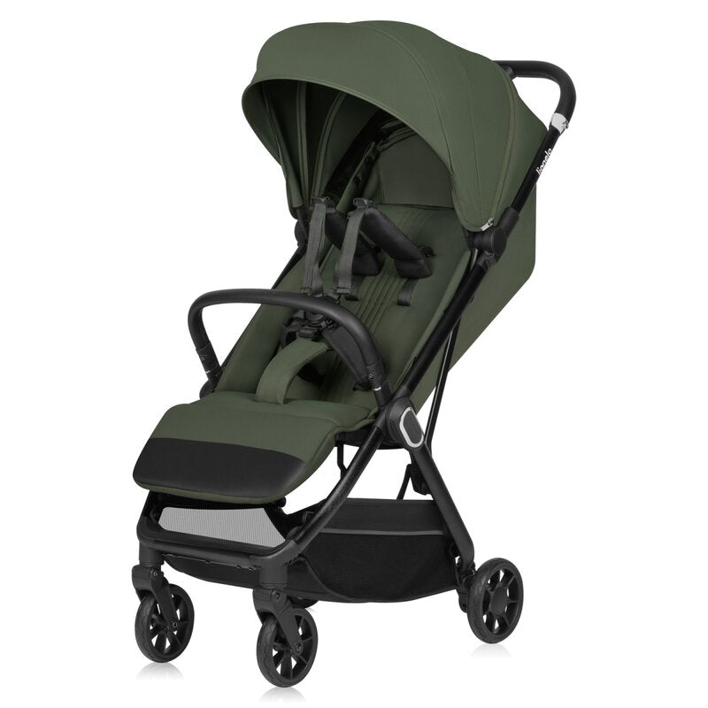 Carucior sport, Lionelo, Bess, Sustine 22 kg, 6 luni+, Capotina impermeabila si protectie SPF 50+, Include suport sticla, Pliere cu o singura mana, Maner pentru transport, Verde