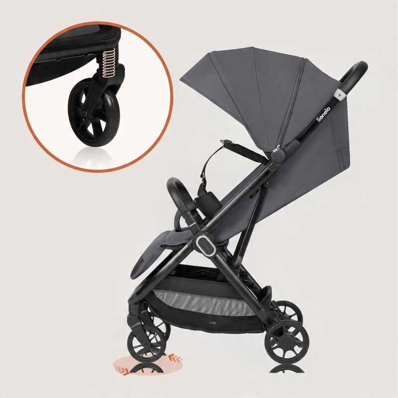 Carucior sport, Lionelo, Bess, Sustine 22 kg, 6 luni+, Capotina impermeabila si protectie SPF 50+, Include suport sticla, Pliere cu o singura mana, Maner pentru transport, Gri
